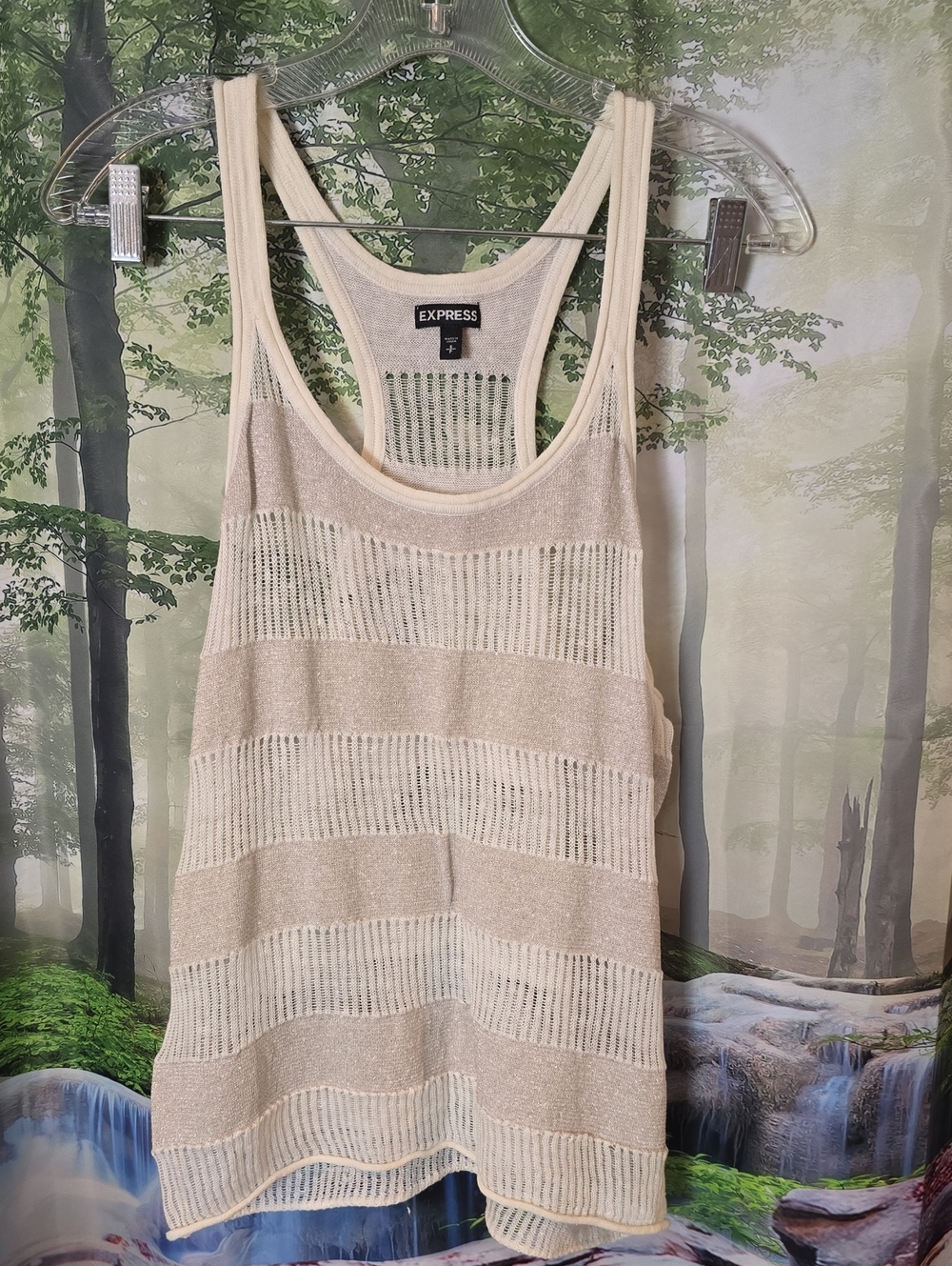 Express Cream & Beige Striped Knit Tank Top